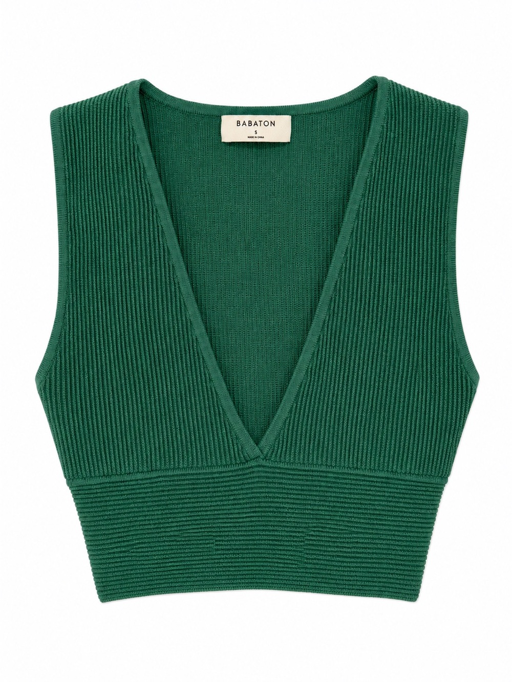 Aritzia Babton Sculpt Knit  Deep V Ribbed Knit Crop Top - Emerald Green